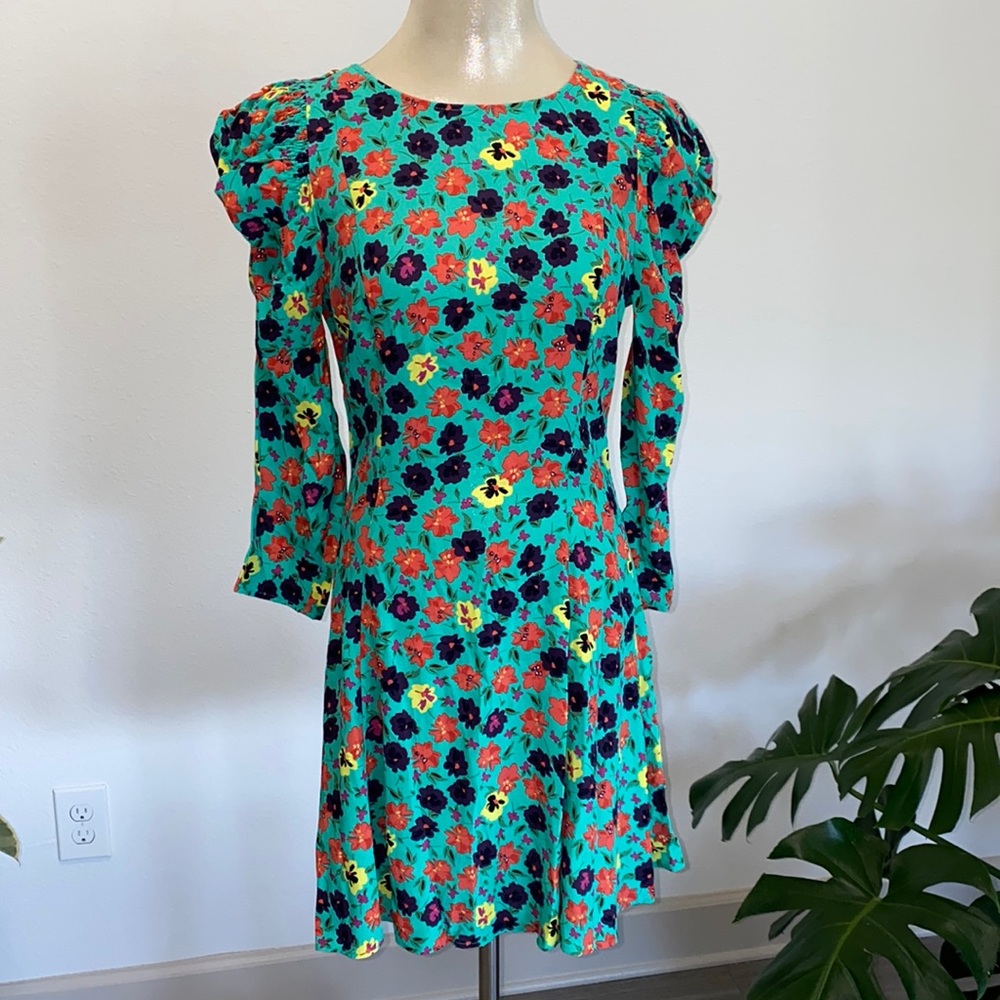 ZARA green floral print 3/4 sleeve dress